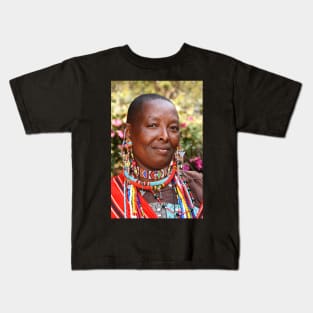 Portrait of a Maasai (or Masai) Woman, East Africa Kids T-Shirt